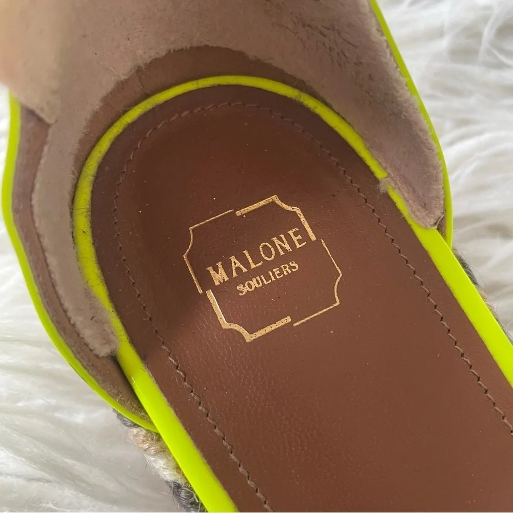 MALONE SOULIERS Simona Rope-Strap Yellow Patent Leather Espadrille Sandals 37.5